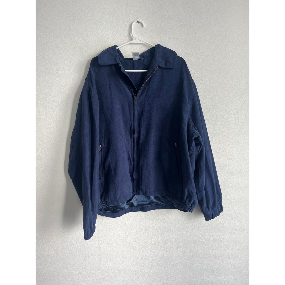 Studio 702 Navy Blue Faux Suede Bomber Jacket Mens Large Full Zip Microfiber L